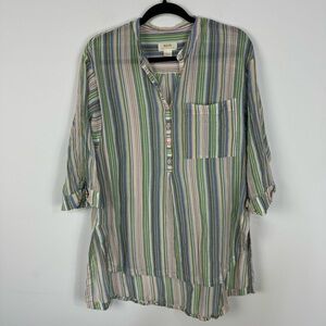 Maeve Anthropologie 100% Cotton Striped Tunic Top Beach Coastal Summer